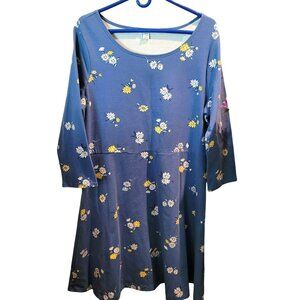 Old Navy Blue Floral Dress Size XL Midi Fit Flare Nice Drape Stretch Soft JH688